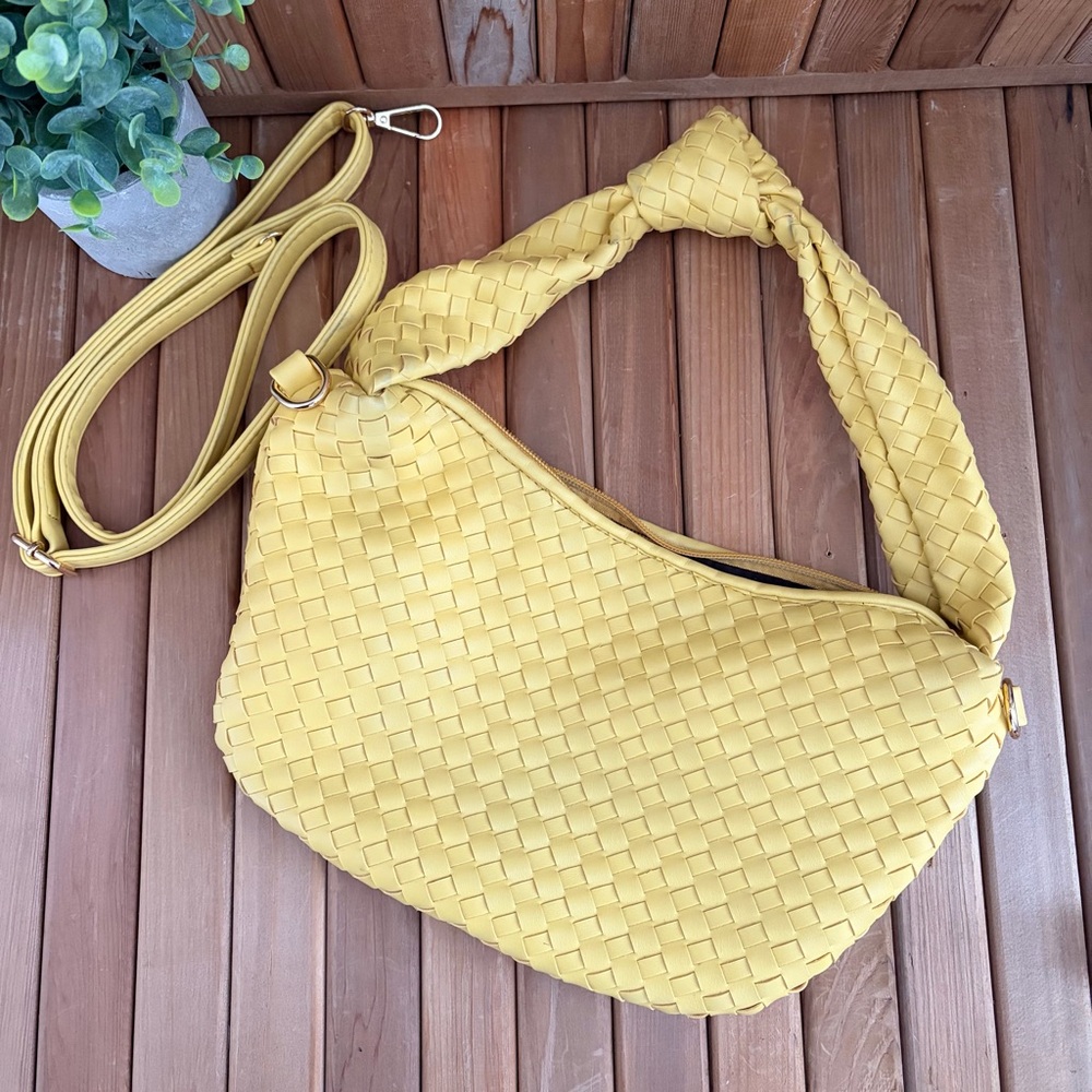Hobo Woven Shoulder Bag | Slouchy Crossbody Strap in Butter Yellow - Picture 7 of 9